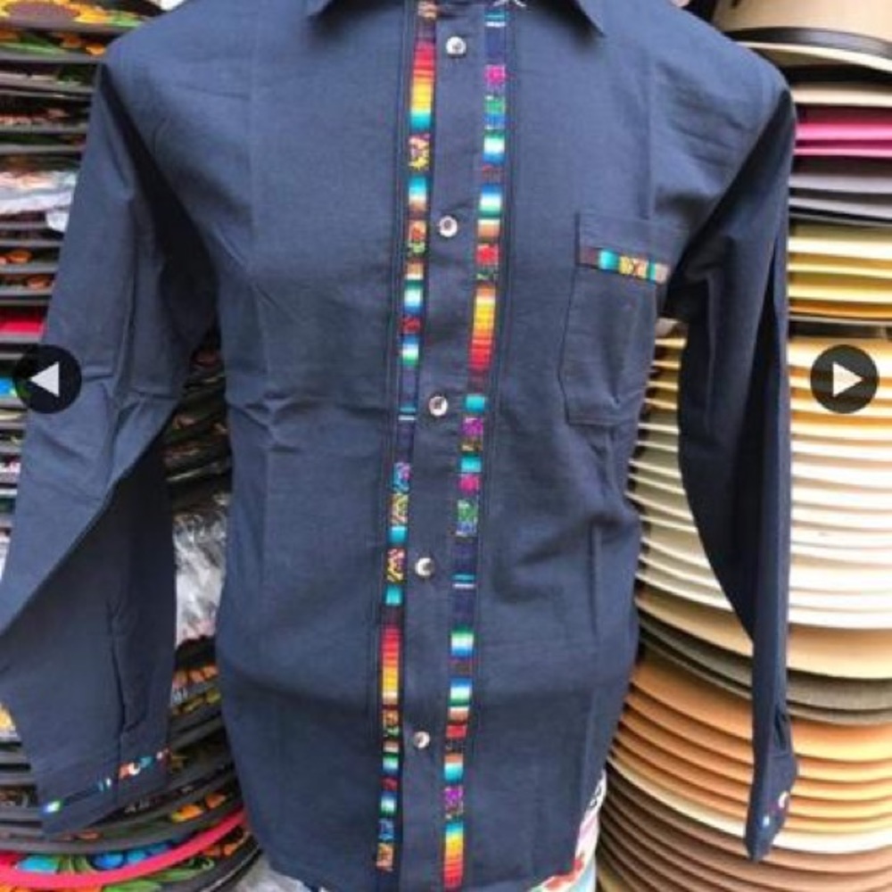 Men's Shirt- Boho Hippie Embroidered Long Sleeve